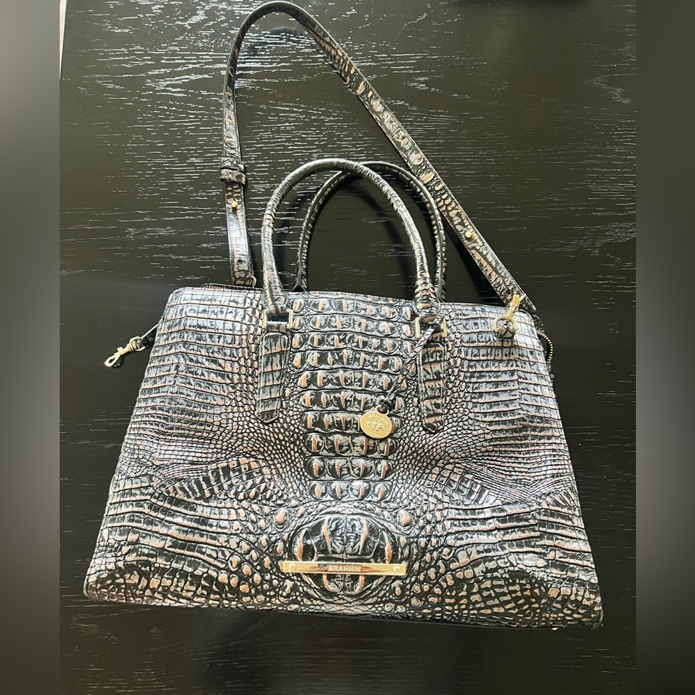 Brahmin Black Crocodile Embossed Tote